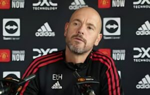 Erik Ten Hag during a presser. 